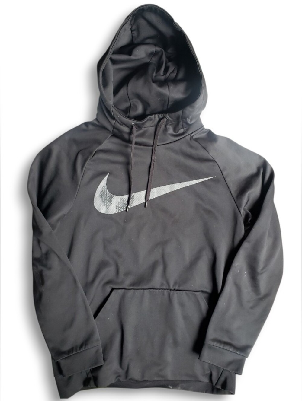 Nike Men's Black Large Silver Swoosh Logo Hoodie Dri-Fit Cooling Fabric Small